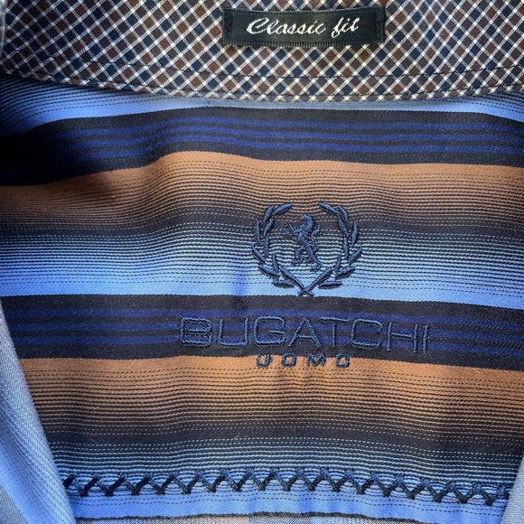 Bugatchi Electric Blue Striped 100% Cotton Long Sleeve Shirt NO Size Tag *LARGE* - Picture 12 of 13